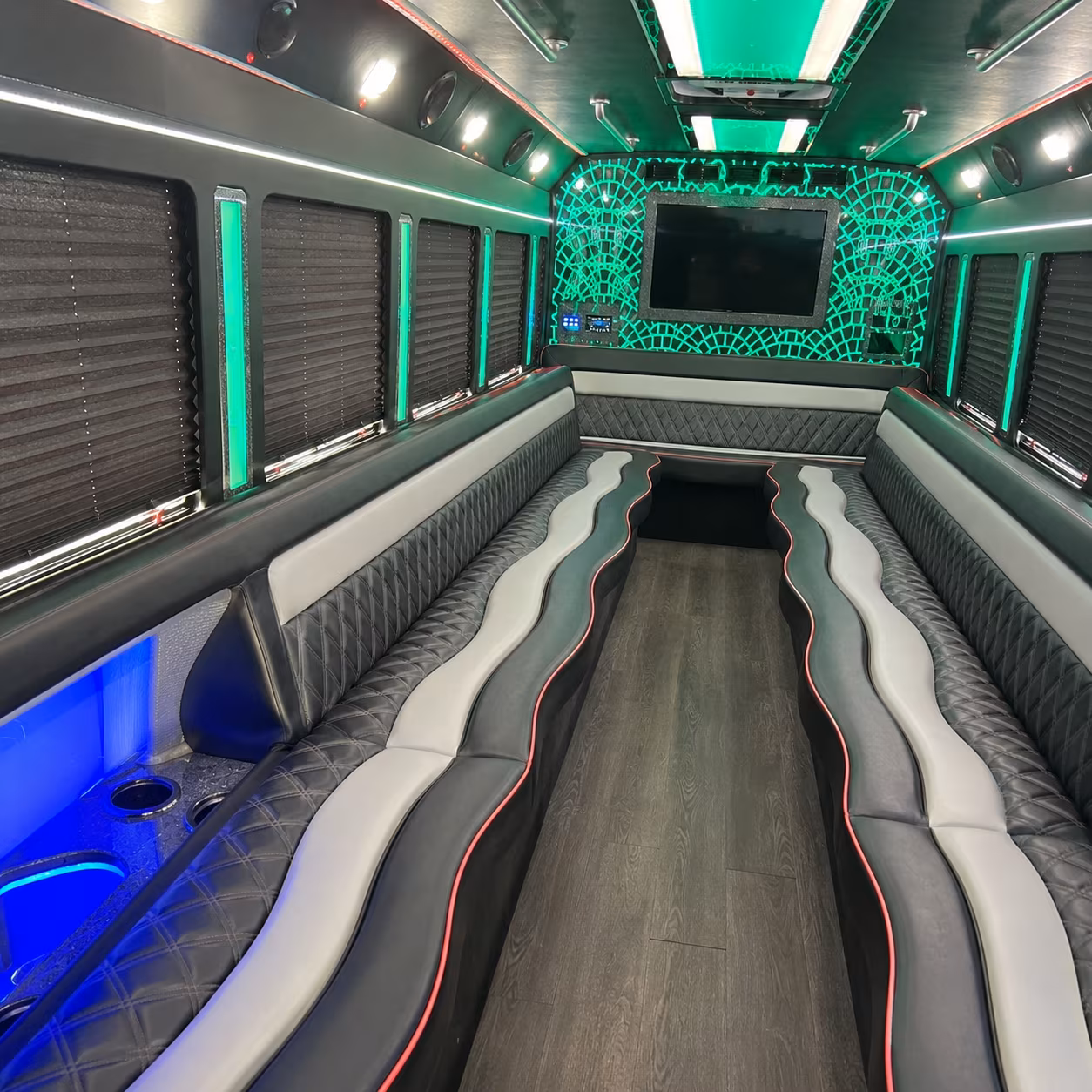 Wedding guests seated inside a party bus serving Cape Coral