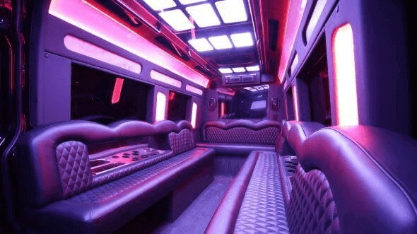 Interior of Charter Bus Company Lehigh Acres's 14 Passenger Sprinter Limousine in Lehigh Acres